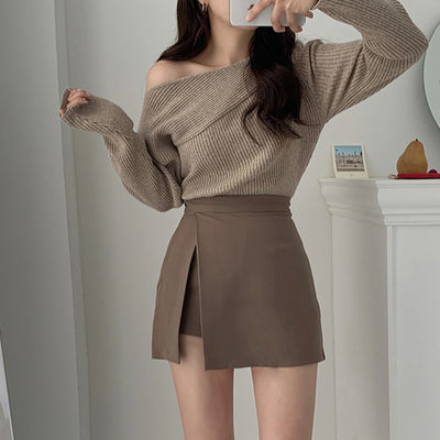 Korean Dongdaemun Women's Clothing Simple Pantskirt Side Slit Design Slimming High Waist Sexy All-match Tutu A- Line